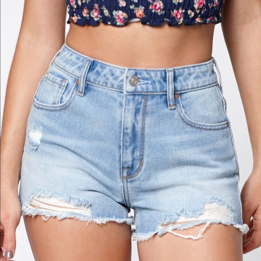 PacSun Olson Blue High Rise Denim Shorts